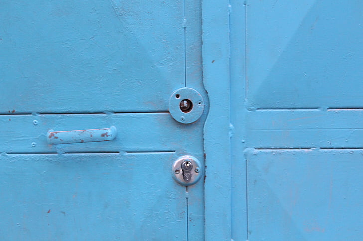 drzwi, metalu, makro, niebieski, Blokada, ZAMKNIĘTA