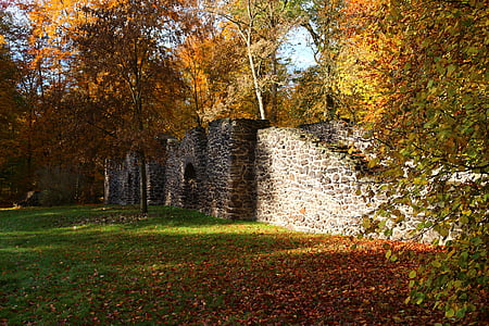 Руина, Каменная стена, Осень, цвета осени, feilenmoos, глыба камень, Мекленбург
