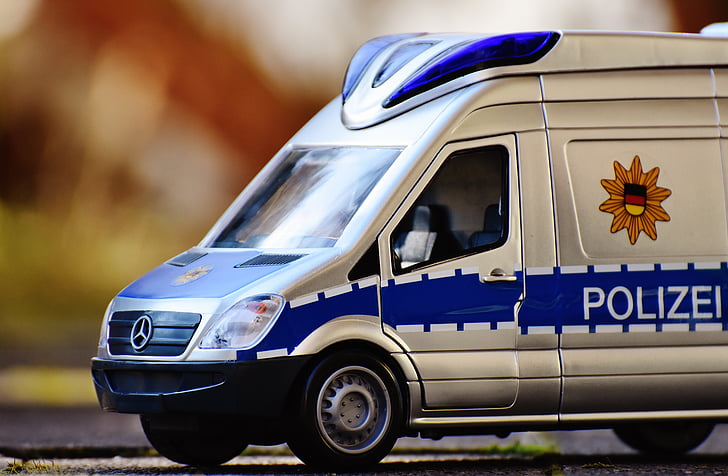 police car, team bus, police, blue light, toys, mercedes, auto