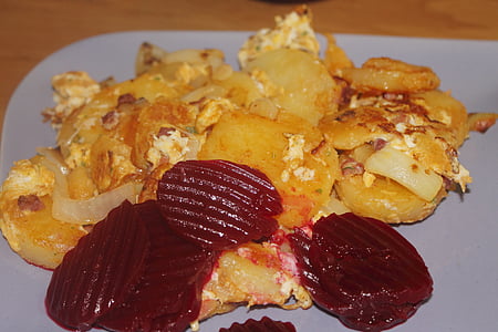 fried potatoes, beetroot, eat, meal, food, delicious, healthy