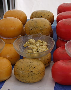 queso, queso de hierbas, Cata, muestra, mercado, abundante, alimentos