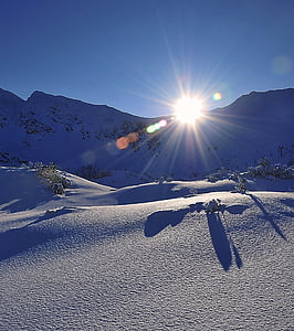 musim dingin, salju, pemandangan musim dingin, pegunungan, Tatry, embun beku, matahari