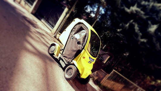 Exponer, coche eléctrico, amarillo, veichule postal, Italia, Perugia