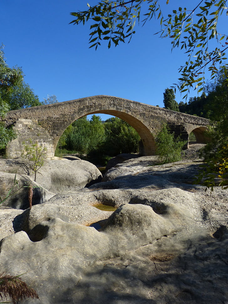 brug, middeleeuwse, Romaanse, rotsen, rivier, Priorat, middeleeuwse architectuur