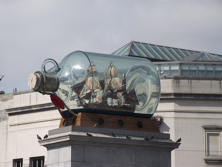 bateau, bouteille, monument, artistique, oeuvre, place de la ville, Trafalgar square