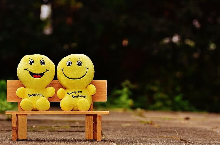 smilies, bank, sit, rest, friends, together, happy