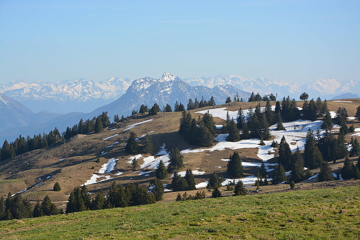 góry, Haute-savoie, wiosna, dla narciarzy, Widok, krajobraz, Natura