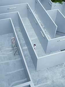 architecture, concrete, contemporary, empty, indoors, ladder, light