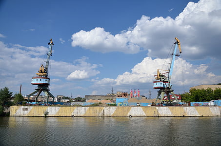 River, satamanosturi, lastaus riverillä, Crane - Rakennustekniikka, Harbor, kaupallinen dock, teollisuus