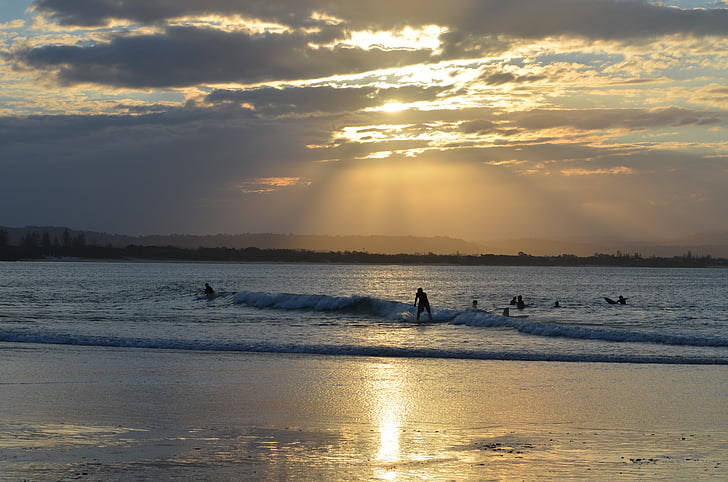 Byron bay, pláž, Nový Jižní wales, surfování, Západ slunce