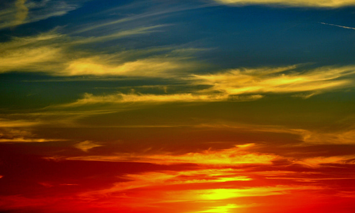 sunset, blue, orange, sky, summer, colorful, dusk