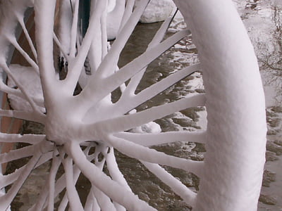 自行车, 轮胎, 辐条, 雪, 覆盖, 冬天, 自然