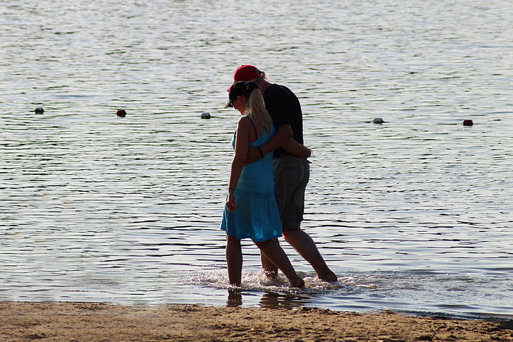 езеро, разходка, Любов, двойка, романтичен, вода, природата