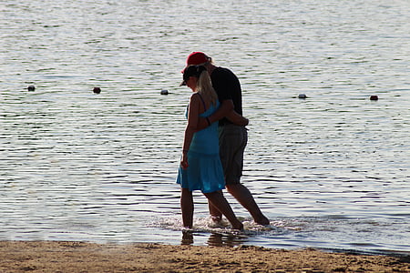 Jezioro, pieszo, miłość, pary, romantyczny, wody, Natura