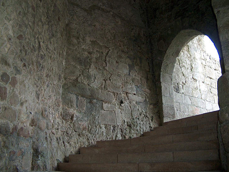 slott, dörr, Santa maria av mässan, Portugal, medeltida, trappor, medeltida slott