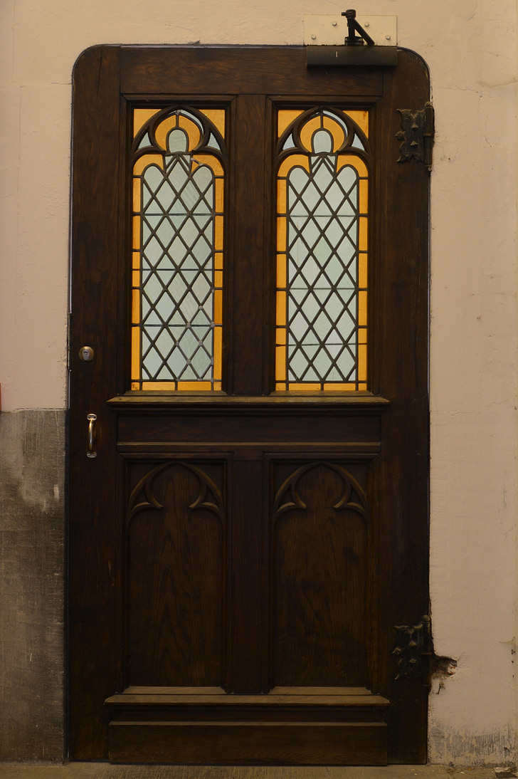 deur, poort, gebrandschilderde ramen