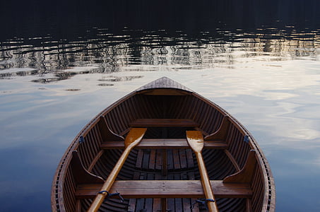 perahu, dayung, renang, air, tenang, refleksi, kaca