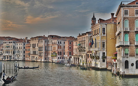 Grand canal, Grand, kanaal, Venetië, Italië, gondel, water