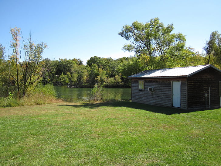 shed, lake, rural