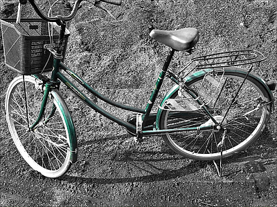 cykel, cykel, fordon, grön, tvåhjulingar, parkerade, parkering
