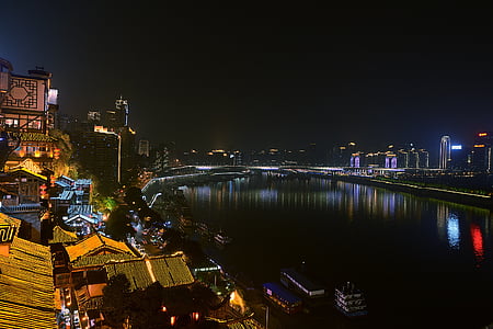 chongqing night, hongya cave, huang garden bridge, shanghai