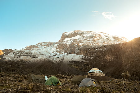obóz, Camping, góry, Natura, skały, śnieg, Snowy szczyt
