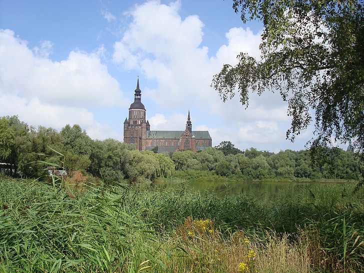 kostel, Německo, krajina, obloha, modrá, Stralsund, Rujána