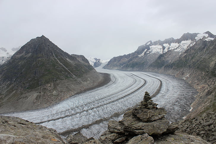 glaciar de, Aletsch, balance, montaña, nieve, senderismo, naturaleza