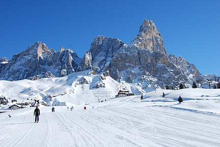 sne, Mountain, bjerge, Dolomitterne, skiløbere, Sci, europæiske Alperne