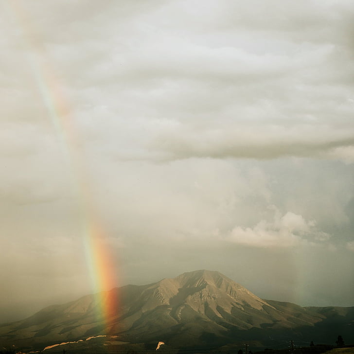 rainbow, mountain, range, highland, landscape, nature, sky