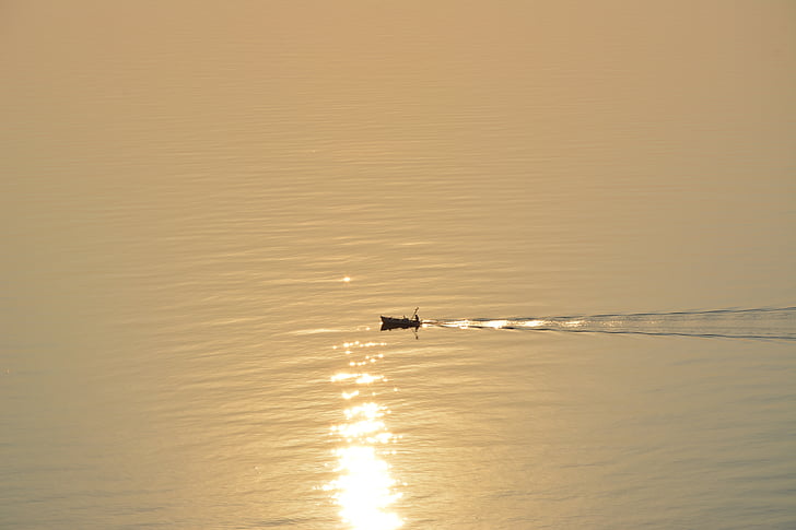 båt, solnedgang, sjøen, vann, Sommer, reise, hav