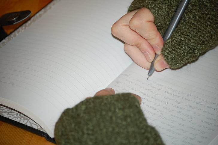 kirjailija, lehdessä, paperi, Kirjoittaja ”block, oppiminen, kirjoittaminen, päiväkirja