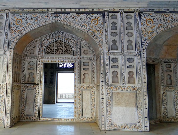 interior, mármore do embutimento, incrustada de pedras preciosas, forte de Agra, burj musamman, Mughals, arquitetura