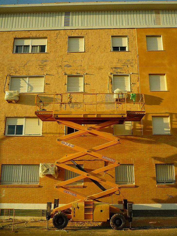 platforma, vysokozdvižný vozík, Nůžkové, fasáda, Oprava, Reforma, práce
