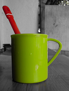 绿色, 杯, 勺子, 红色