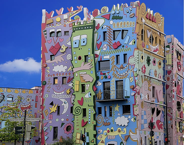 architecture, colorful facade, homes, rizzi house, braunschweig, no people, day