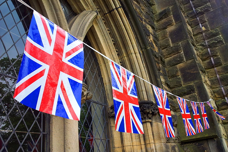 Bandeira, Grã-Bretanha, britânico, Emberiza, celebração, decoração, decorativos