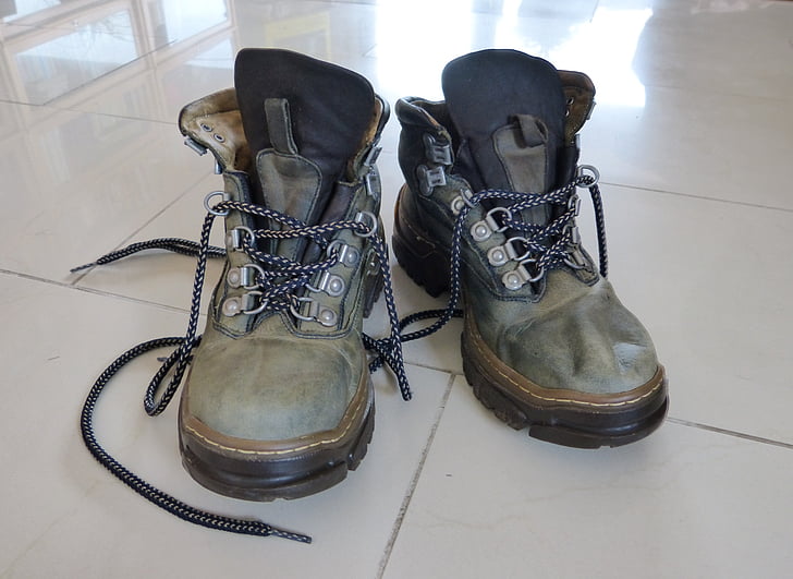scarpe, scarpe da trekking, escursionismo, vecchio, Viaggi, fare un pellegrinaggio, pellegrinaggio