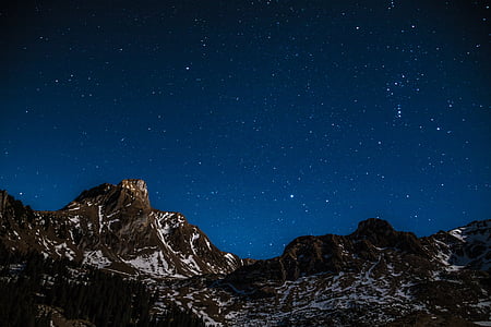 stjärnhimmel, stjärnigt, bergen, lång exponering, kvällshimmel, Schweiz, gurnigel