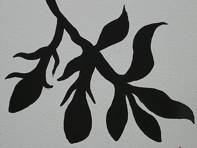Menggambar, daun, cabang, mural, hitam dan putih, abstrak, seni