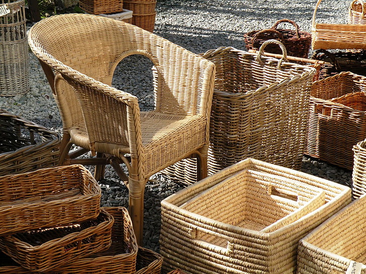 wicker, baskets, wicker chair, basket-chair, furniture, seat, wood