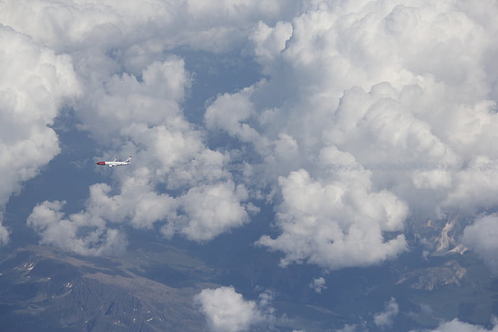 plane, clouds, mountains, holiday