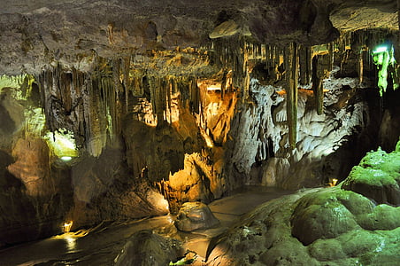 estalagmitas, estalactitas, interior, de la cueva, Gruta de, metro, rocas