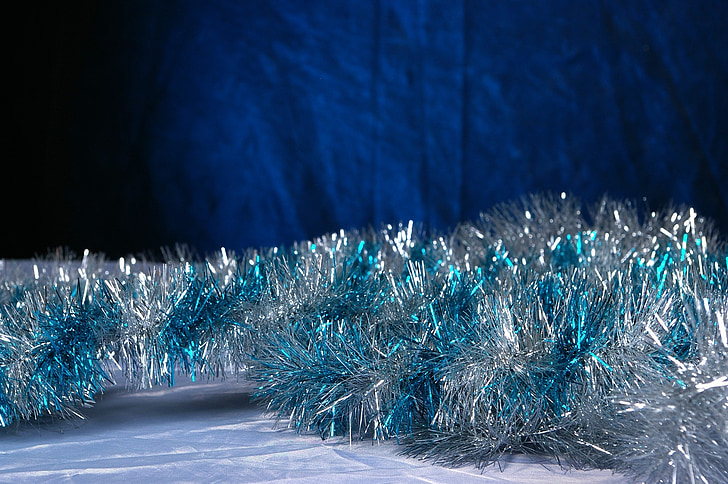 plata, blau, decoració, corda, brillant, Nadal, vacances