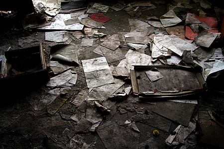 lost place, ground, dirty, paper, garbage, neglected, leave