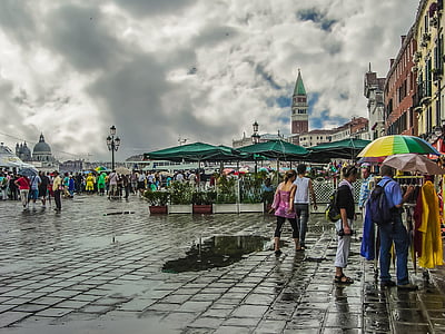 venice, boardwalk, umbrella, rain, storm, italy, venetian