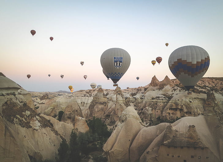 Luftballons, Heißluftballons, Himmel, Reisen, bunte, Korb, Transport