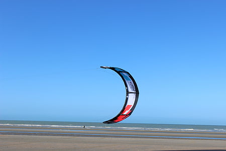 kitesurfing, segling, stranden, havet
