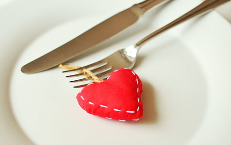 invitation, heart, eat, love, plate, cutlery, white