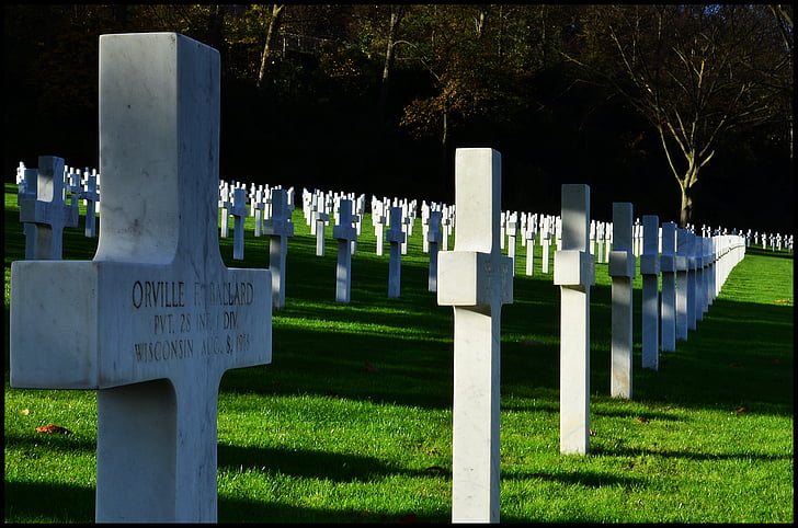 gravene, amerikanske, kirkegården, minnesmerke, krigen, soldat, kirkegården